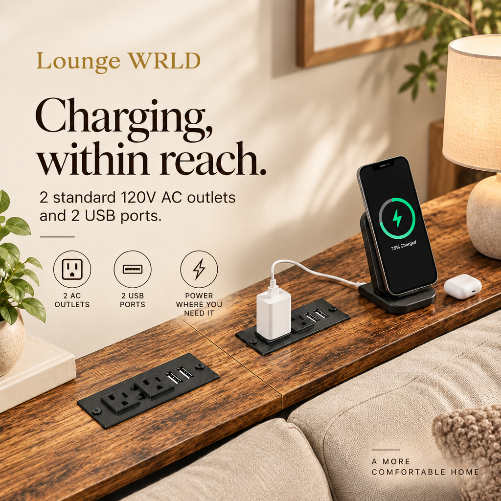 Lounge WRLD built-in AC outlets and USB ports